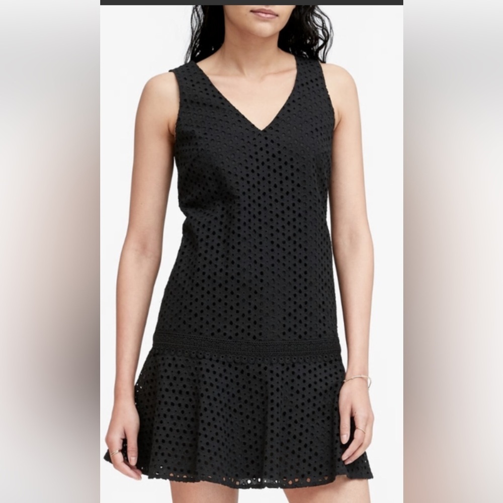 Banana Republic size 10 black eyelet lace knit sheath mini dress Whimsigoth